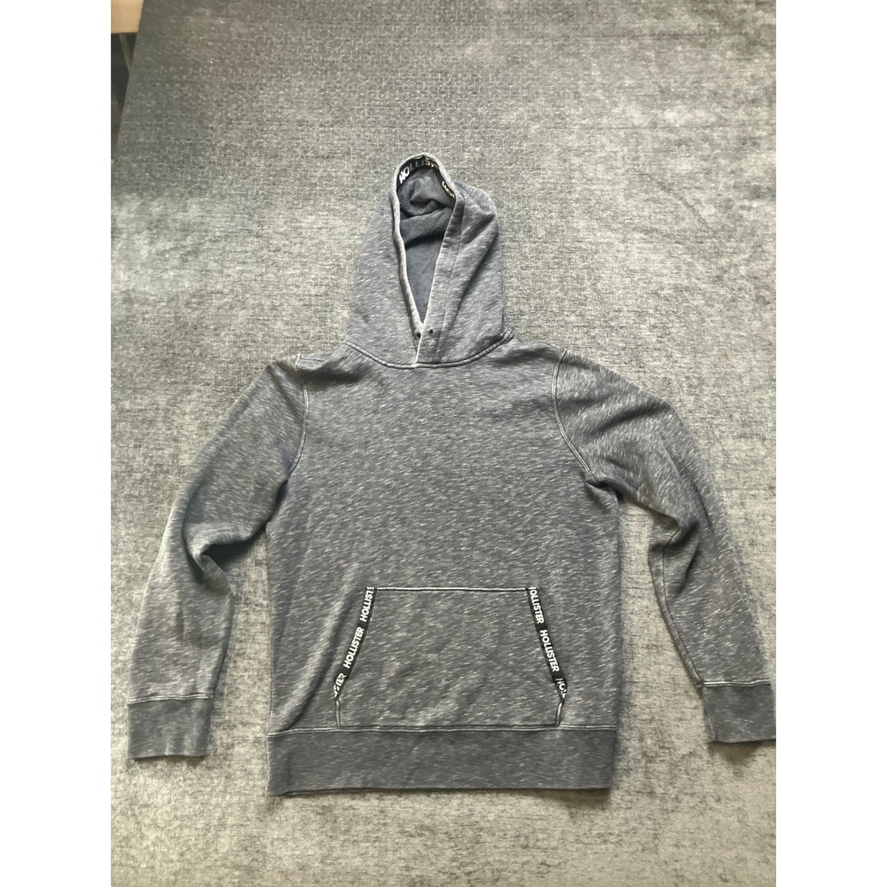 Hollister California Hoodie Mens Medium Heather Gray Fleece Lined Pullover Logo